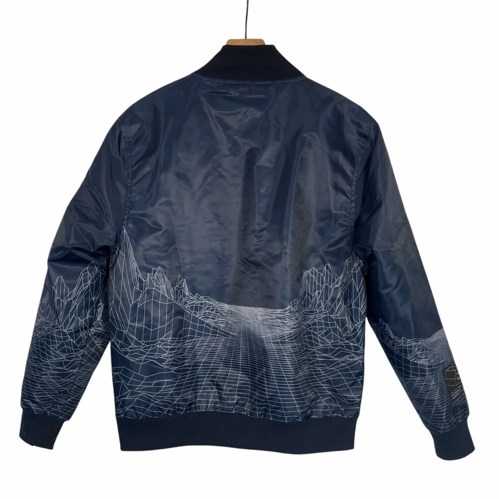 NWOT TIME + SPACE Bomber Jacket with Tag Mens Navy Blue Small Science Fiction